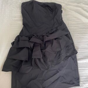 Kimchi Black Mini Origami Draped Ruffle Asymmetrical Hem Strapless Dress XS 80s